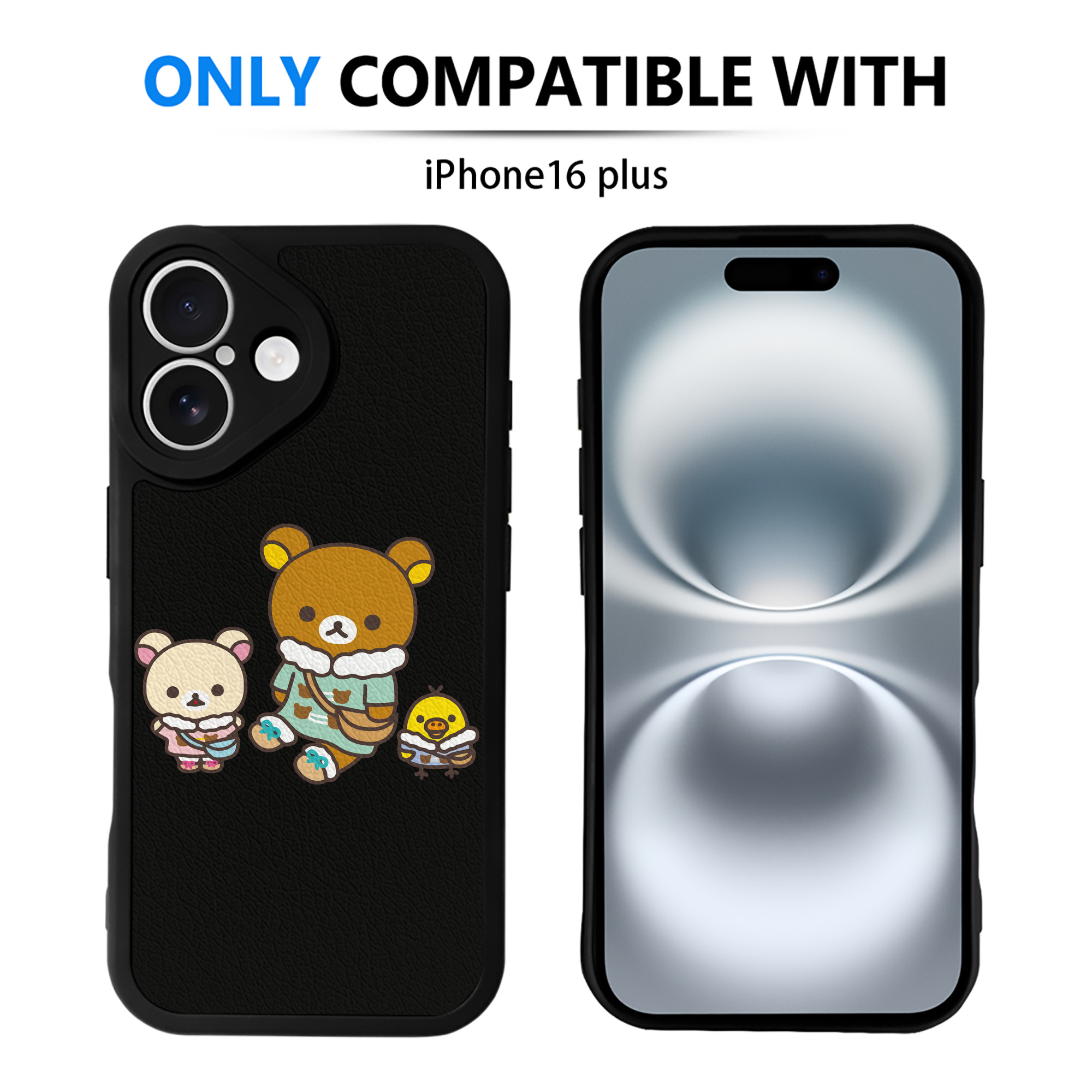 （画像用） リラックマ リラックマ キイロイトリ Rilakkuma Korilakkuma Kiiroitori 【iPhone 16シリーズ対応】シリコンスマホケース（レザー調） 材質：シリコン
